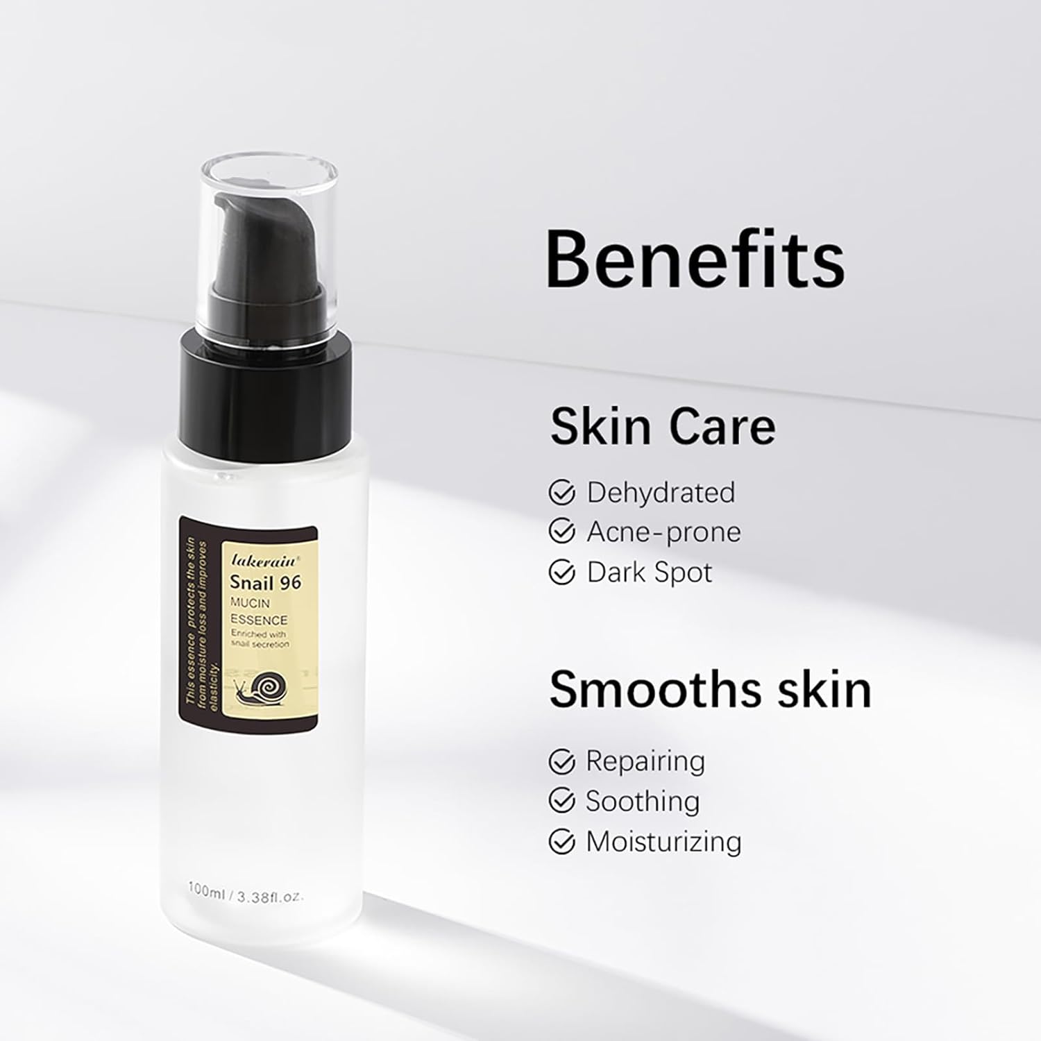 100ml Snail Mucin 96% Power Repairing Essence - Hydrating Serum for Face with Snail Secretion Filtrate for Dull Skin & Fine Lines - Suitable for All Skin Types