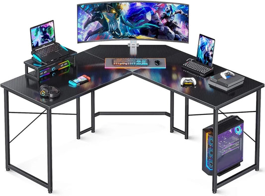 L Shaped Gaming Desk, 51 Inch Computer Desk with Monitor Stand, PC Gaming Desk, Corner Desk Table for Home Office